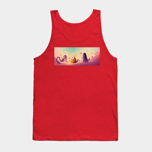 Lovely Pink Monster Scene Tank Top by CuteMonsters